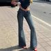 Women's Retro Style Low Rise Flared Jeans Letter Embroidery Stretch Denim Trousers Cross Border Fashion_mkmklike.com