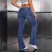 Women's Low-Rise Flared Jeans Royal Blue Distressed Denim Pants Bootcut Hem Stretchy Wide Leg Trousers_mkmklike.com