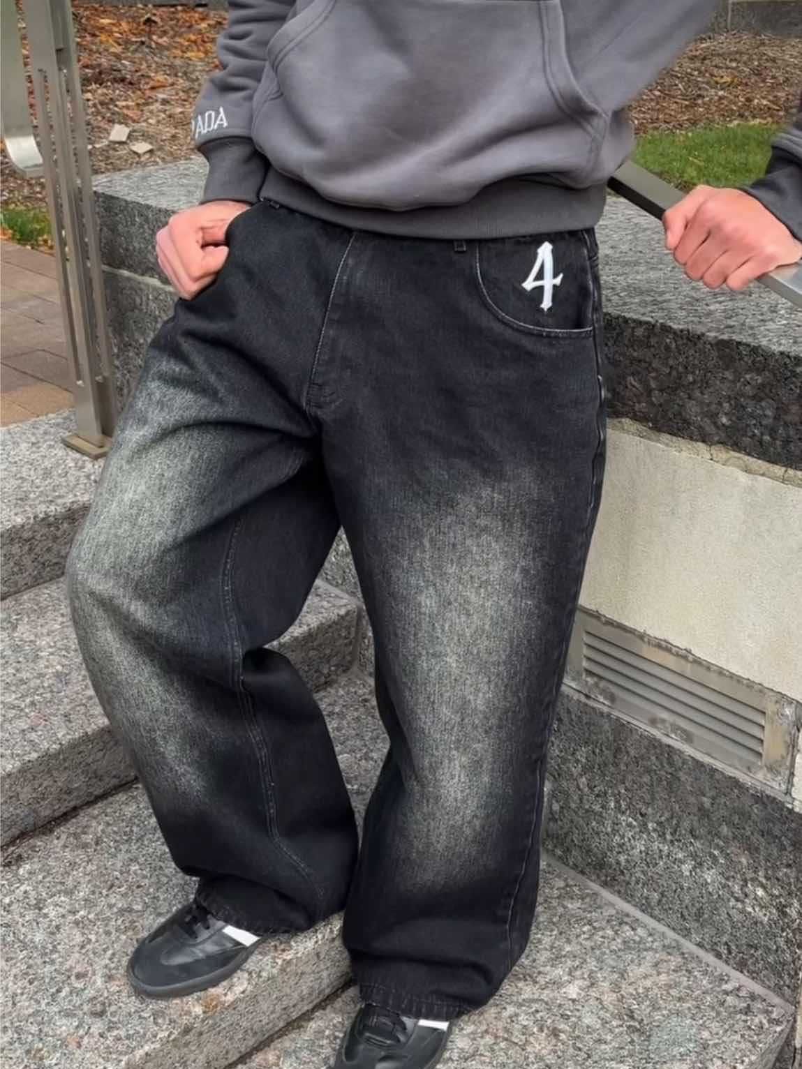 Digital Embroidery Washed Jeans Y2k Harajuku Street Hip Hop Retro Loose High Waist Wide Leg Pants Men_mkmklike.com