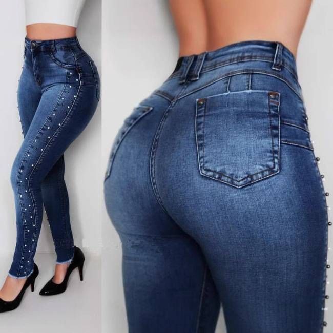 Women's Clothing High Waisted Studded Beaded Push Up Hip Lifting High Stretch Leggings_mkmklike.com