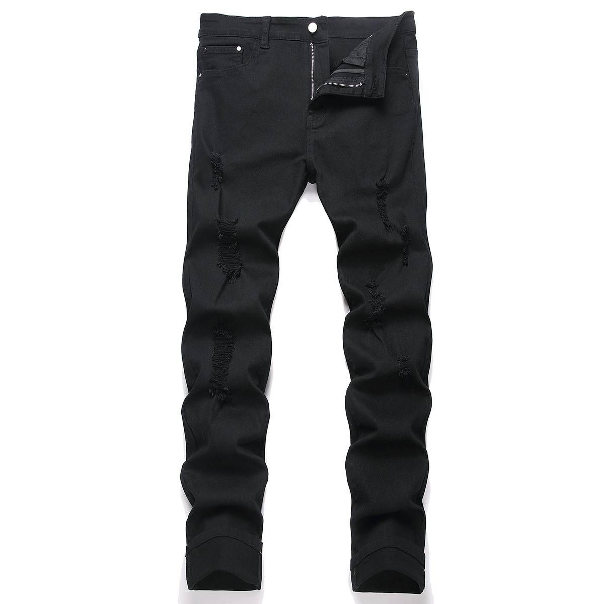 Men's Clothing Black Jeans Men New Elastic Hole Men's Denim Foreign Trade Men's Jeans Trousers_mkmklike.com