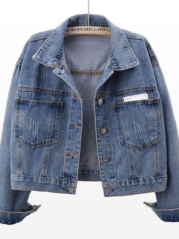 Women's Classic Denim Jacket – Versatile Light Wash Slim Fit Jean Jacket With Button Front_mkmklike.com