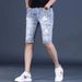 American Casual Trendy Ripped Cat Whiskers Denim Straight Leg Ruff Handsome Summer Men's Five Quarter Pan Student_mkmklike.com