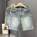 Men's Summer Distressed Washed Denim Shorts - Cracked Print High Street Loose Fit Casual Streetwear_mkmklike.com
