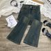 High-Waisted Flared Jeans For Women - Vintage Cement Gray Wash, Stretchy Denim, 70s Retro Bell Bottoms With Adjustable Belt_mkmklike.com
