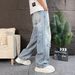 Men's Wide Leg Ripped Jeans American High Street Style Casual Spring Summer Trendy Loose Straight Polka Dots Jeans_mkmklike.com