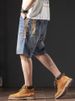 American Style Denim Shorts For Men In Summer, Ripped Brand Shorts, Casual Mid Length Trendy Cool Cropped Pants, And_mkmklike.com