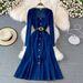 Women’s Clothing Square Neck Denim Dress Spring New Style Celebrity Temperament Goddess Style Waist Slimming Long Swing_mkmklike.com
