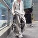 Streetwear Distressed Jeans – Vintage Washed Grey Paint Splatter & Wide-Leg Baggy Pants | Unisex 90s Grunge Aesthetic_mkmklike.com