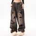 Men's Clothing Streetwear Distressed Jeans – Raw Hem Washed Denim Pants (Unisex Relaxed Fit, Zip Fly, Hand-Painted Details, Stonewashed, No Stretch)_mkmklike.com