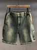 Men's Heavy Duty Washed Denim Cargo Shorts High Quality Black And Gray Loose Fitting_mkmklike.com