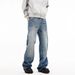 Design Sense: Lightning Patterned Jeans For Men In Spring And Summer, Washed With American Style, Slightly Flared Pants,_mkmklike.com