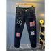 Men's Stretch Washed Denim Jeans - Slim Fit Patchwork Embroidery Streetwear Pants For Casual & Urban Style_mkmklike.com