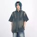 Men's Clothing Washed Gradient Deconstructed Short Sleeved Denim Shirt For Men New Design Niche Versatile Handsome Shirt_mkmklike.com