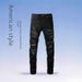 Men's Slim Fit Jeans With Distressed Patchwork & Paisley Design - Streetwear Fashion For Urban Style_mkmklike.com