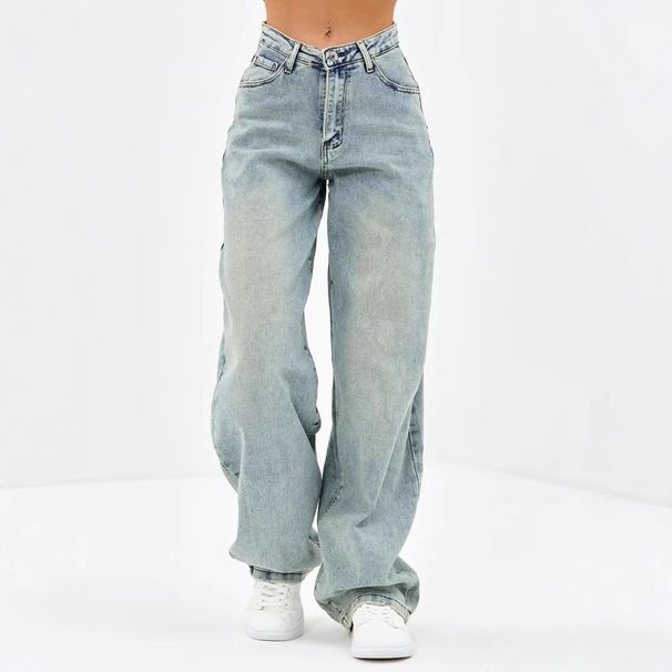 Women's Clothing Wide Leg Pants Women's High Waist Wide Leg Jeans - Vintage Blue Cotton Denim Pants For Casual & Office Wear_mkmklike.com
