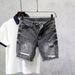 Men's Clothing Ripped Denim Shorts Men's Summer New Style Black And Gray Slim Straight Pants High Street All Match Shorts_mkmklike.com