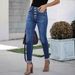 Cross-border European And American Fashion Hot-selling Multi-button Blue Denim Stretch For Women, Cuffed Skinny Pants_mkmklike.com