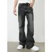 Men's Clothing Denim Vibe Lightning Cracked Black And Gray Jeans Cleanfit Flared Slim Pants_mkmklike.com
