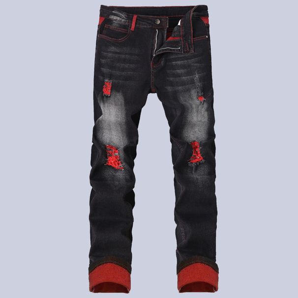 Men's Stretch Ripped Jeans Slim Fit Black Denim Pants For Casual Wear_mkmklike.com
