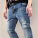 Men's Trendy Casual Distressed Washed Jeans Midweight Straight Pants With Zipper Design Softener Fabric_mkmklike.com