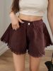Women's Raw Hem Flared Denim Shorts With Elastic Waist - Vintage Washed Cotton High-Waisted Casual Summer Shorts_mkmklike.com