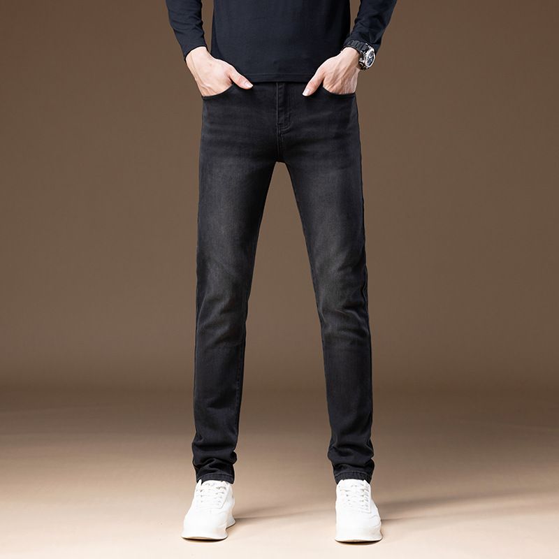 Autumn Winter Fleece Lined Thickened Premium Black Gray Simple Denim Slim Fit Stretch Versatile Light Luxury Small_mkmklike.com