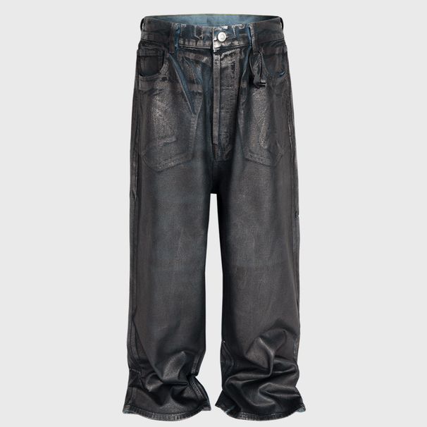 Men's Clothing Coated TrousersUnisex High Street Straight Mud Dyed Damaged Washed Distressed Jeans Trend_mkmklike.com
