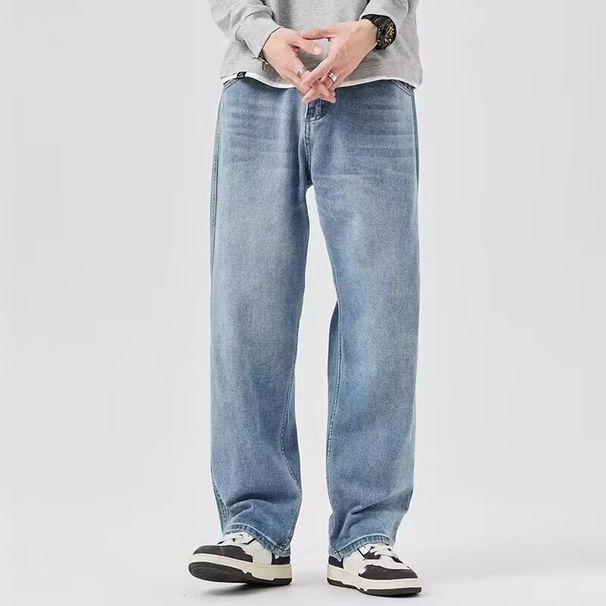 "Men's Distressed Wash Wide Leg Jeans – Vintage-Inspired Relaxed Fit Denim Pants With Raw Hem (90s Retro Style, High Waist Comfort"_mkmklike.com