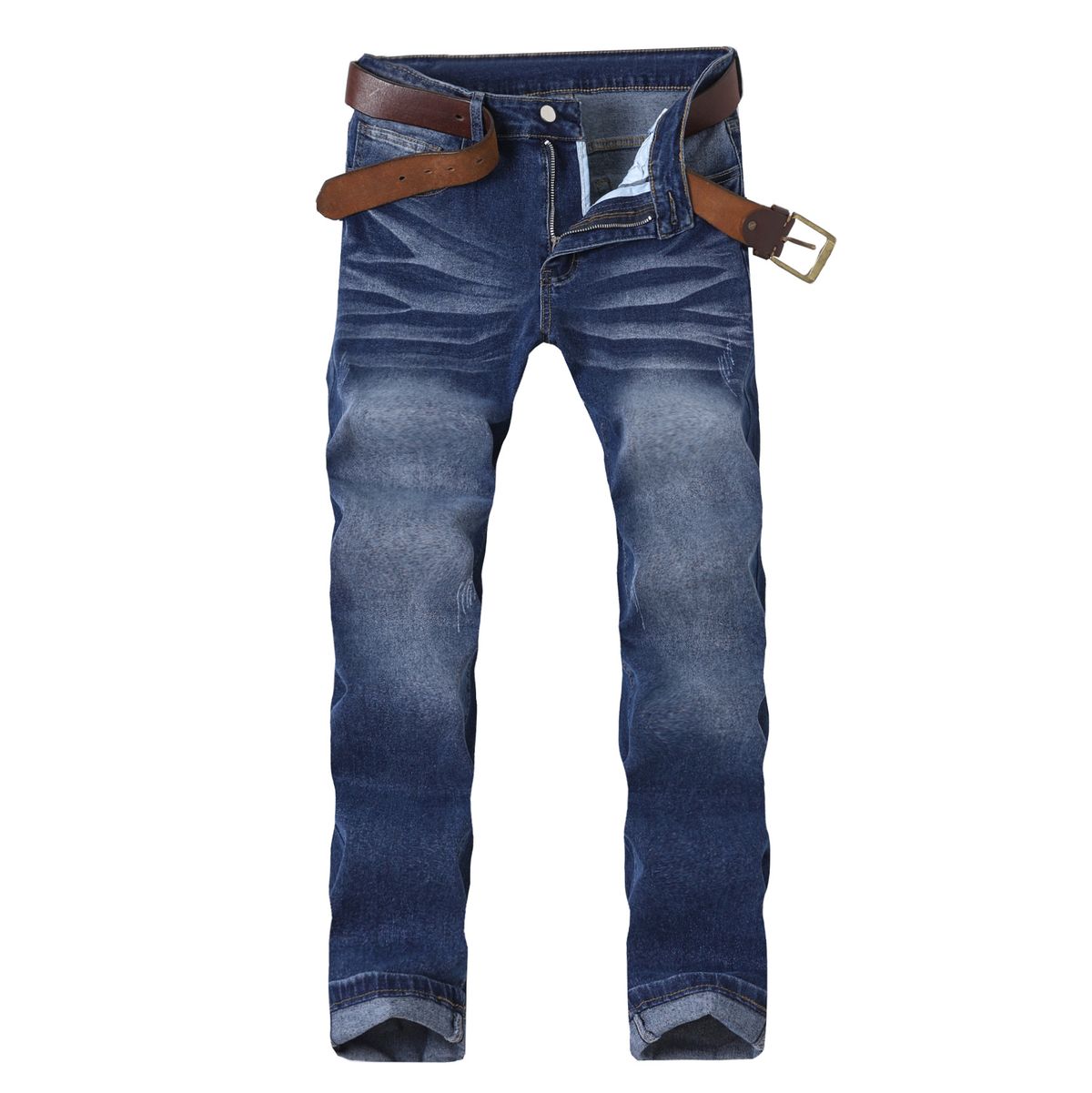 Men's Stretch Skinny Jeans Multi Layered Design Slim Fit Blue Trousers_mkmklike.com