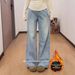 Women's High-Waisted Flared Jeans With Rhinestone & Floral Embroidery – Cozy Fleece-Lined Winter Pants Stretchy Straight-Leg Denim (S-2xl, Light Wash)_mkmklike.com