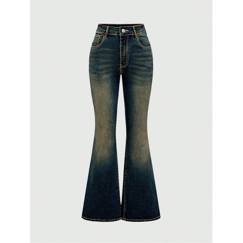 Women's High-Waisted Flared Jeans Heavy Embroidery European American Style Distressed Cross Border Exclusive Denim_mkmklike.com
