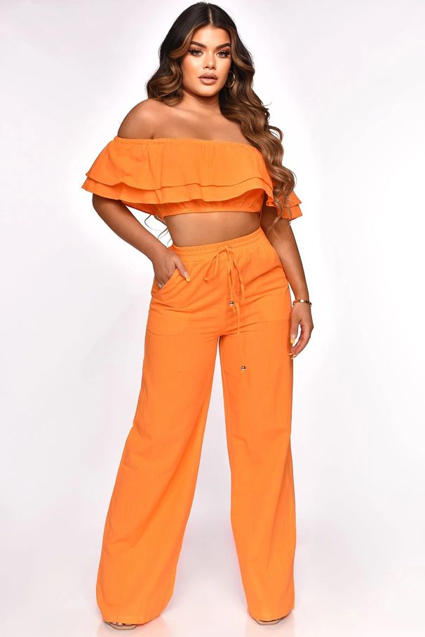 Women's clothing new style suit temperament one shoulder ruffled short top wide leg trousers suit_mkmklike.com