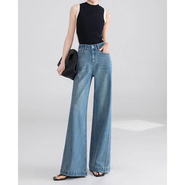 Fashionable High-Waisted Wide-Leg Jeans For Women – Straight & Flared Hem, Comfortable Stretch Denim, Elegant Casual & Office Wear_mkmklike.com
