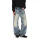 Men's Washed Vintage Distressed Whiskered Slim Fit Jeans Trendy High Street Style Straight Leg Loose Fit Cool Trousers_mkmklike.com