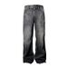 American Retro Dark Blue Lightning Cracked Jeans For Men And Women Loose Wide Leg Pants Washed Straight Flared Pants_mkmklike.com