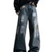 American Vibe Splatter-paint Jeans For Men, Spring High Street Retro Loose Wide-leg Trousers, Trendy Graffiti Straight_mkmklike.com