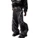 Men's Textured Lightning Embroidered Straight Leg Jeans High Street Slimming Trousers Trendy Brand Loose Wide Leg Floor Length_mkmklike.com