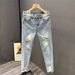 Men's Distressed Slim Fit Jeans - Stretch Skinny Ripped Denim Pants, Cropped Ankle-Length Casual Streetwear_mkmklike.com