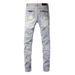 Guangzhou High Street Trendy Brand AM New Light Color Splash Ink Washed Ripped Jeans Men Patch Elastic Slim Fit Skinny_mkmklike.com