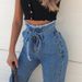 Women's Clothing Drawstring Elastic Waist Ripped Denim Trousers Casual Pants For Women_mkmklike.com