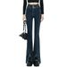 Women's Stretch Denim Pants, Slim Fit With Front Seam & Diagonal Slit Detail For A Flattering Look, Trendy Flared Bootcut Jeans_mkmklike.com
