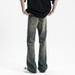 Men's Clothing High Street Ripple Jeans Retro Distressed Flared Pants Loose Straight Floor Length Pants_mkmklike.com