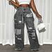 Men's High Waist Trendy Hip Hop Loose Straight Leg Casual Trousers Distressed Design American Street Style_mkmklike.com