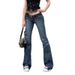 ELLE European And American Cross-Border Trade Factory Direct Supply High-Waisted Elegant Slim Fit Slightly Flared Washed_mkmklike.com
