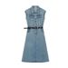 Summer Outfit New Design Simple Sleeveless Long Denim Skirt Slimming Dress With Belt_mkmklike.com
