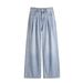 Women's Lyocell Tencel High-Waisted Straight Leg Jeans Summer Thin Slim Fit Petite Wide Leg Pants Ice Silk Loose Fit_mkmklike.com