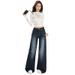 Dark Blue Straight-leg Jeans For Women, New Autumn Style, American-style Washed, Loose-fitting, Slimming, Drapey,_mkmklike.com
