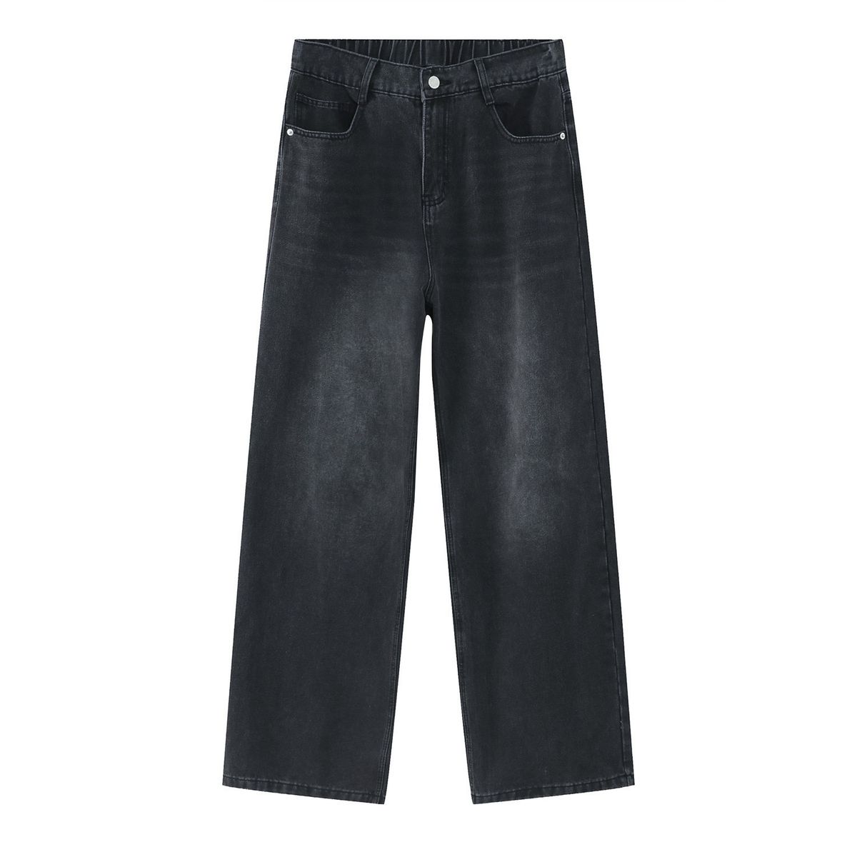 Men's Clothing Basic Volume Style Eight Colors Available Loose Semi Elastic Waist Loose Straight Denim Trousers_mkmklike.com