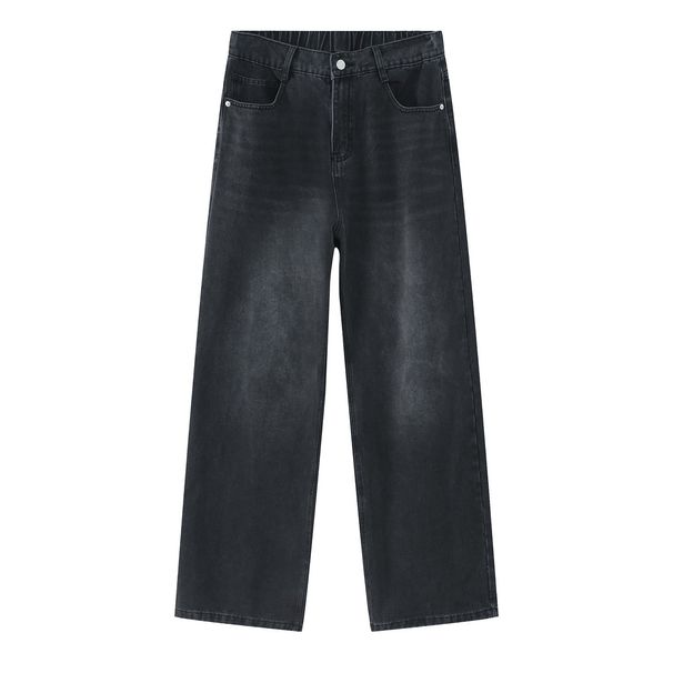 Men's Clothing Basic Volume Style Eight Colors Available Loose Semi Elastic Waist Loose Straight Denim Trousers_mkmklike.com